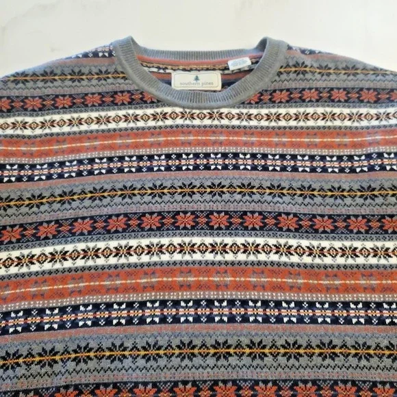 Southern Pines Fair Isle Knit Crewneck Sweater Men's XL Gray Red Multicolor - Picture 2 of 10